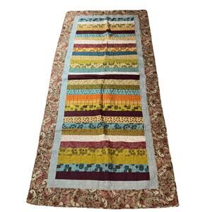 Lap Robe Throw Quilted Binded Small 35 x 75 In Browns Blue Scrap Quilt